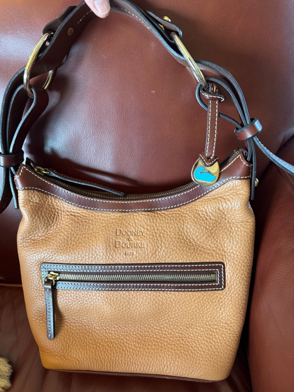 Dooney & Bourke Tan Pebbled Leather Hobo with Dark Brown Trim